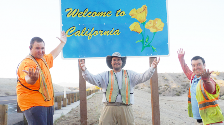 Jason Rogers, Chris Cooke, Joe Cooke, all from the Riverside area in Buffalo, as they arrived in Calfornia earlier this year. The trio embarked on a cross-country walk that took them through 12 states in 12 months. Their goal was to lose weight — and have some fun in the process.