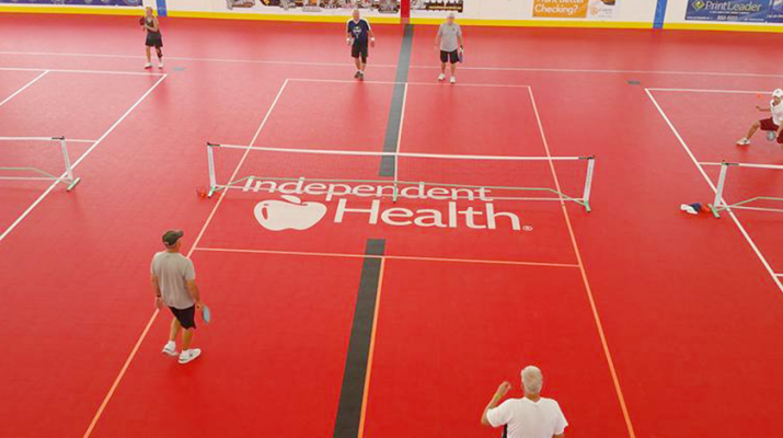 Group of people play pickleball at Buffalo RiverWorks in Buffalo. The sport has grown in popularity nationwide. In the Buffalo area, more than 1,000 people play on a regular basis.