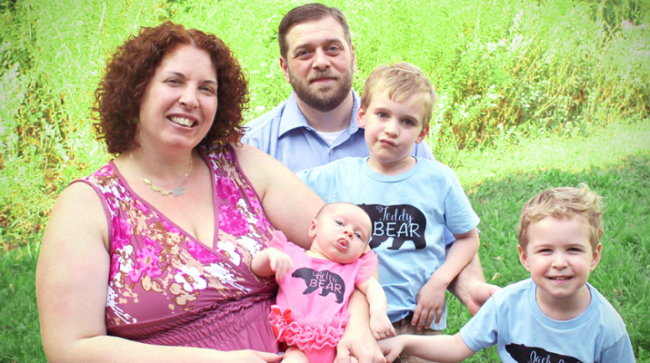 Nicole LaMonte-DeGolier with husband Ted DeGolier and their three kids: Bella, on mom’s lap, Teddy and Jack. Photo provided.