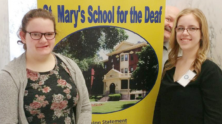 St. Mary’s School for the Deaf students Julia Bronneberg (left) and Elise Watson participated in the 2018 4201 School Association’s Advocacy Day in Albany, where they met with state officials. Photo provided.
