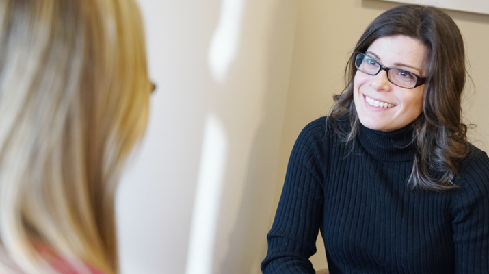 Teresa Johnson, a licensed clinical social worker from Roswell Park, with a patient.
