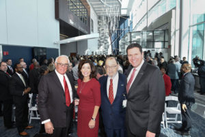 Attending the ECMC event are, from left, Russell J. Salvatore, restaurateur / philanthropist; Kathleen “Kathy” C. Hochul, Lieutenant Governor of New York state; Jonathan A. Dandes, ECMC Corporation’s chairman of the board ; and Thomas J. Quatroche Jr., PhD, president & CEO, ECMC Corporation.
