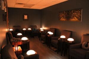 Hand and foot detox room at Serenity Salt Cave in Amherst.