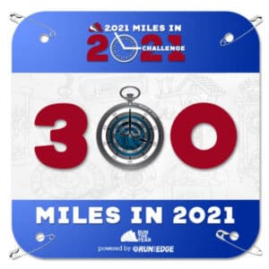 A bib awarded for hitting 300 miles.