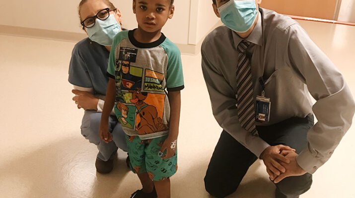 Physicians Amanda Hassinger and Alberto Monegro with their very first lab patient at the sleep center.