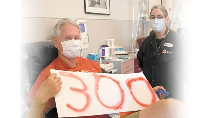 Gene Baran of Lancaster recently celebrated his 300th blood donation. “I do it to help someone in need,” Baran says. “I am eligible to donate blood once every 28 days and I mostly stick to that throughout the year. It is my way of giving back to the community and making a difference in a small way.”