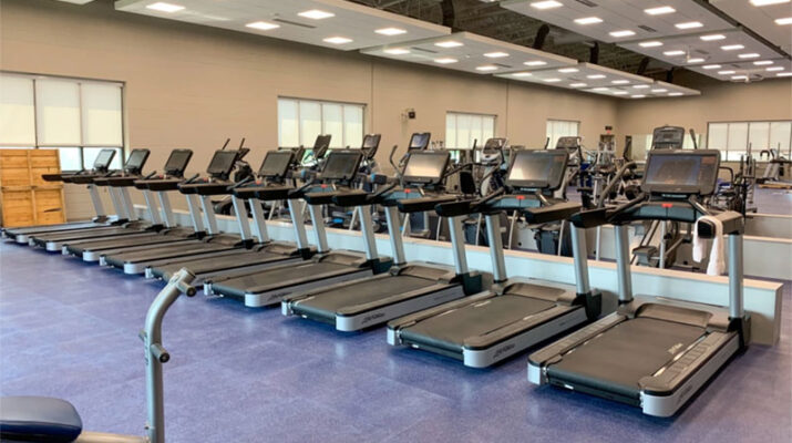 Left Treadmills lined up in the new fitness center at the Niagara Falls Air Reserve Station. The fitness center official opening with a ribbon cutting ceremony was held for Aug. 27. U.S. Air Force photo by Peter Borys.
