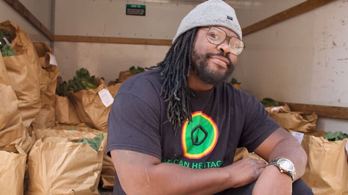 Alex Wright, founder of African Heritage Food Co-op, distributes food in Niagara Falls in April, 2020. Photo by Ahrian Stevens/Ahrie Photography