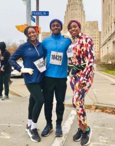 Junette Diaz (right) during the 2021 YMCA Buffalo Niagara Turkey Trot in Williamsville. On the far left is her daughter, Jeanique Diaz, 20, and son, Marcus Diaz, 18.